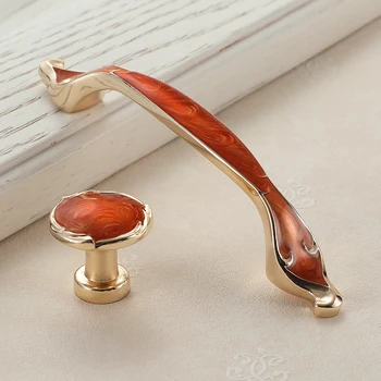 WV European Red Amber Yellow Zinc Alloy Cabinet Handles 128MM Door Kitchen Knobs Cabinet Pulls Drawer Knobs Wardrobe Handle 373