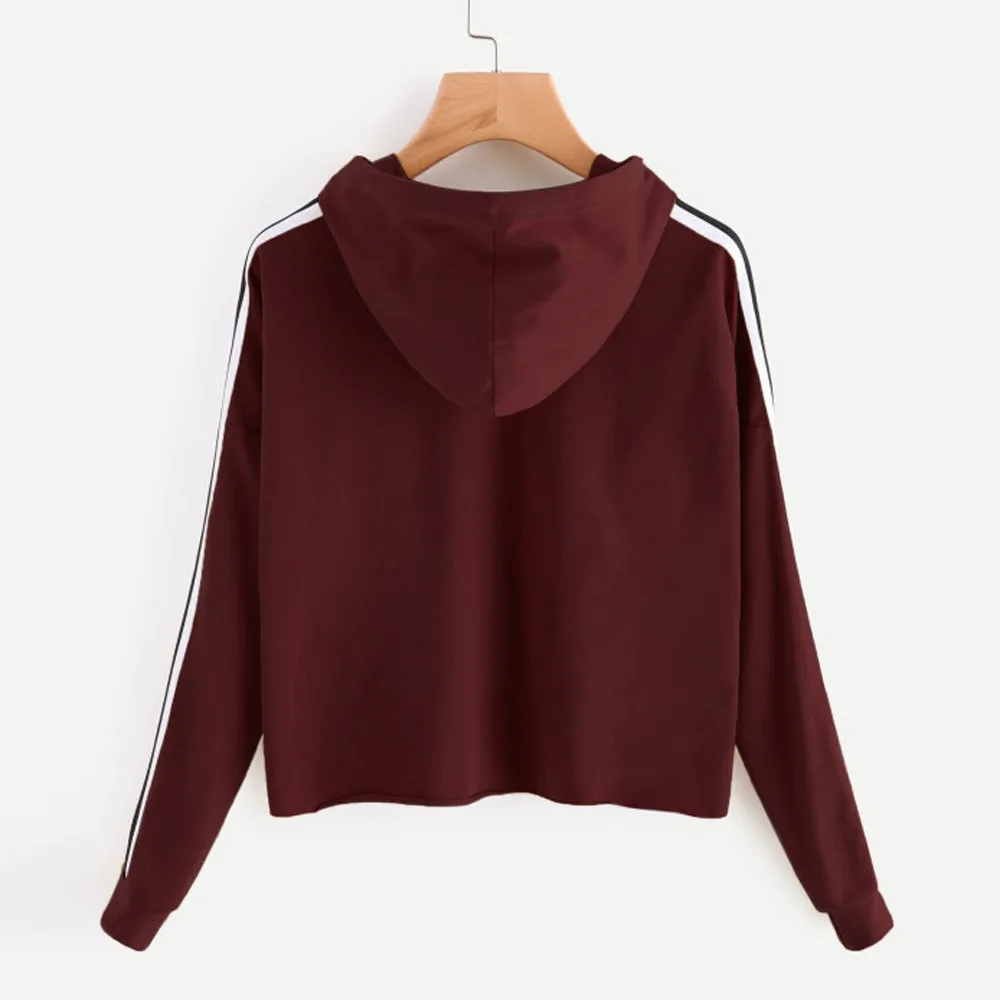 JAYCOSIN Fashion Women Striped Long Sleeve Loose Sweatshirt Casual Solid Simple Chic Solid Color Hooded Pullover Top 