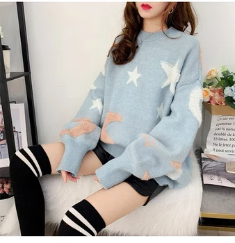 

Women Pullover Sweaters Knit Jumpers Loose Style Fashion Casual Loose Patterned Autumn Winter 2019 Knitted Top