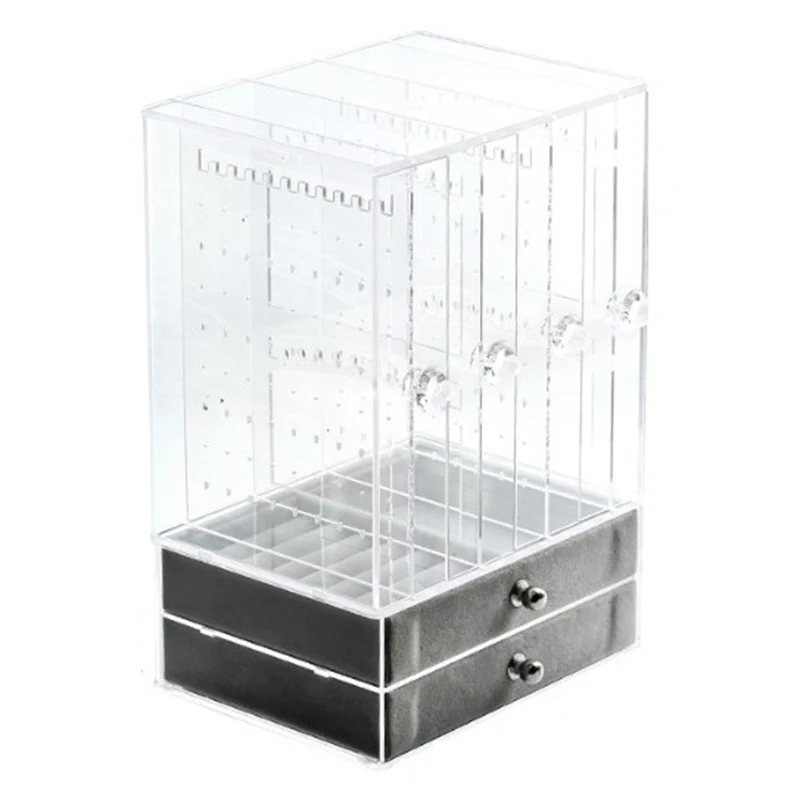 

Jewelry Display Hanging Earring Necklace Chain Ring Hanger Holder Rack with Velvet Drawers for Storage Jewelry Organizer 4 Doors