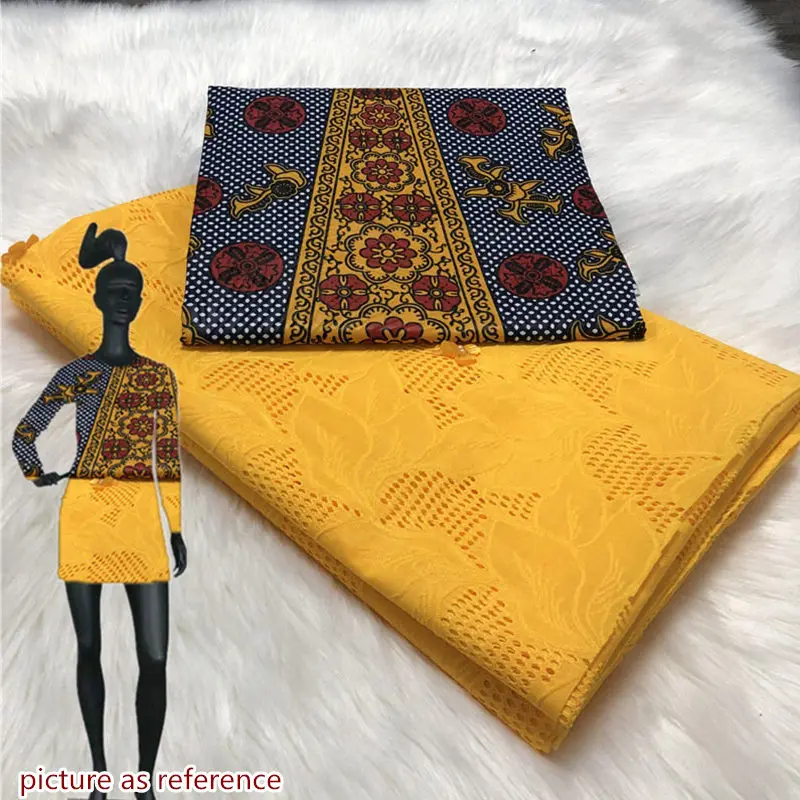 

3+2.5Yards Polyester Java Ankara Wax Prints Fabric with Polyester Swiss Voile Lace In Switzerland African Dry Lace Fabric AWS30