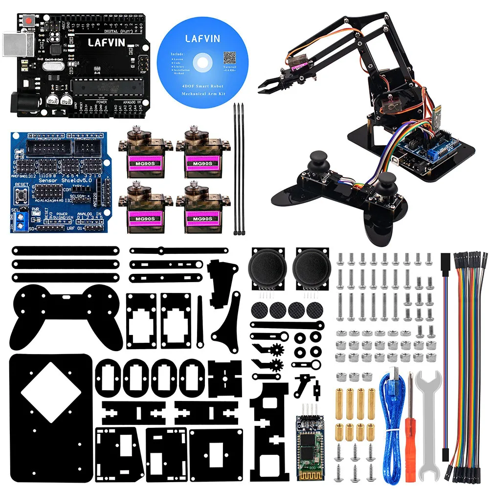 Новый LAFVIN 4DOF акриловые игрушки робот Механическая рука коготь Набор для Arduino UNO R3