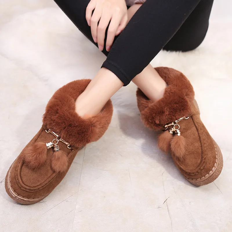 

Round Toe Fashion Furry Loafers for Women Flock Shallow Fringe Plush Warm Loafer Shoes Solid Casual Elegant Slip on Flats Shoes