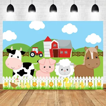 

NeoBack Farm Theme Photography Backdrops Red Barn Barnyard Tractor Animals Photo Background Kids Birthday Party Backdrop