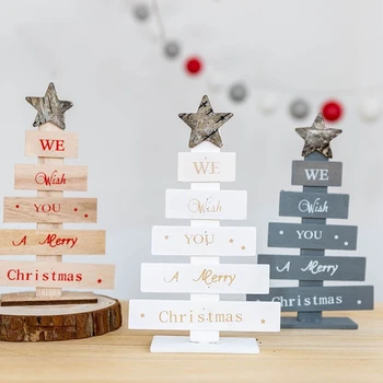 

1pcs Christmas Ornament INS Wooden Mini Xmas Tree Letter Printed Decor Christmas New Year Party Home Table Decoration Gifts