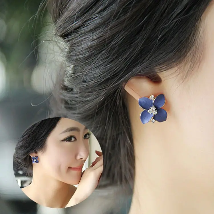 Элегантные женские серьги-гвоздики в виде камелии, корейская мода Bao Blue, трехмерные матовые клипсы для ушей