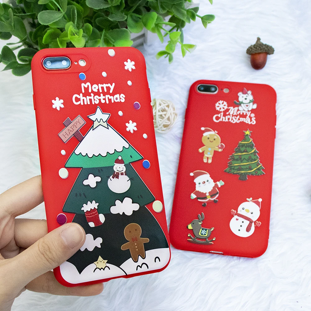 

Phone Case For iPhone 6 6s 7 8 Plus X XR XS Max Simple Cartoon Christmas Santa Claus Deer Heart Soft TPU For iPhone X Phone Case