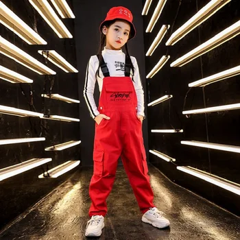 

Red Dance Costumes Girls Hiphop Street Dance Rave Outfit Kids Jazz Performance Clothing Children Dancing Practice Wear DF1735