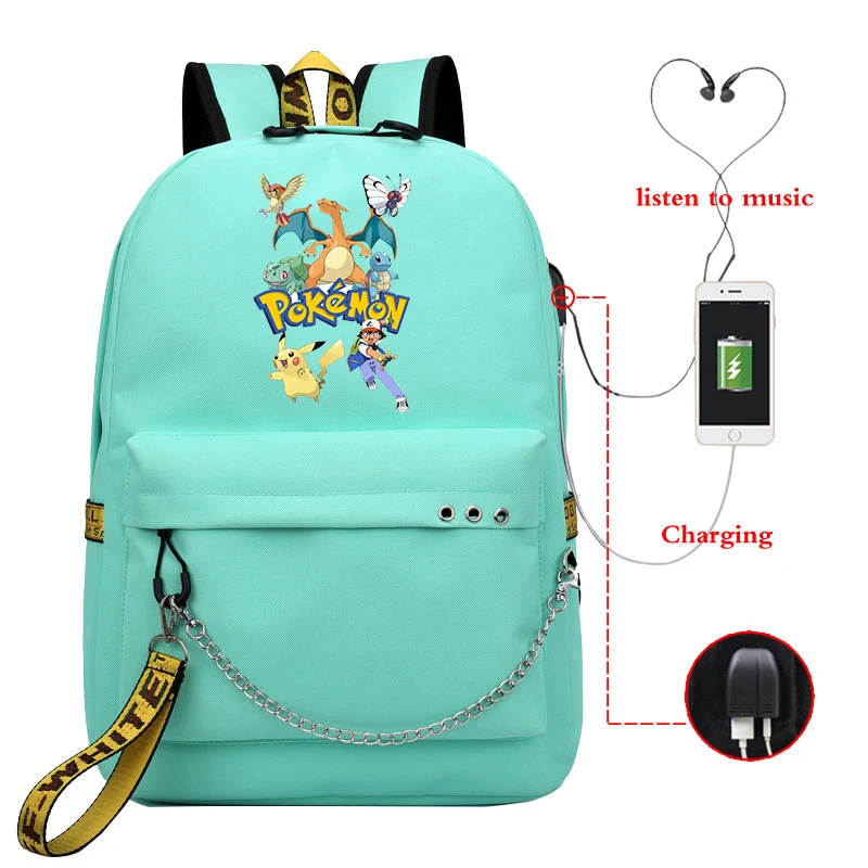 7 Mochila Pokemon рюкзак Пикачу женские рюкзаки Usb зарядка школьные сумки для подростков девочек мальчиков рюкзак для путешествий рюкзак для ноутбука - Цвет: 7