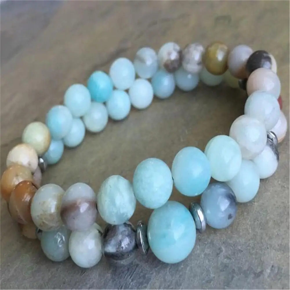 8mm 1 Pair Amazonite Stone Mala Bracelet Yoga Bangle Spiritua Buddhism Tibetan | Украшения и аксессуары