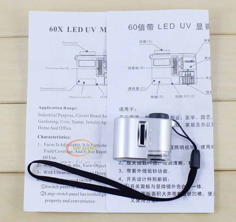Portable Mini Illuminated Magnifier Lamp 60X Backlit Magnifying Glass Strap Pocket Jewelry Loupe LED Microscope Optical Len Lupa