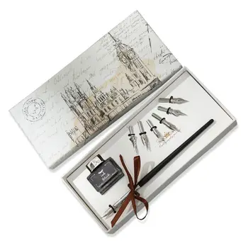 

2020 New Vintage English Calligraphy Dip Pen Fountain with Ink Nibs Set Office Stationery