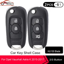 Keyecu flip caso escudo chave do carro de controle remoto com 2 / 3 botões hu100 lâmina fob para opel vauxhall astra k 2015 2016 2017