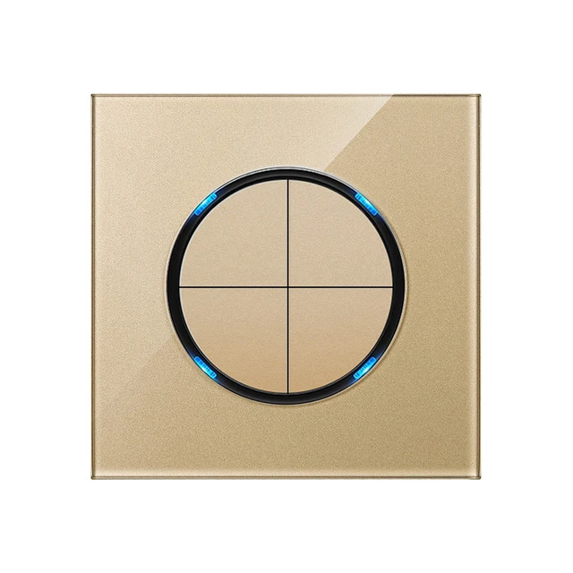 KAMANNI Frameless Grey Glass Panel Luxury Wall Rocker Light Button Switch Socket Led Indicator 2 Gang Controls 1/2Way New Design 4 Gang