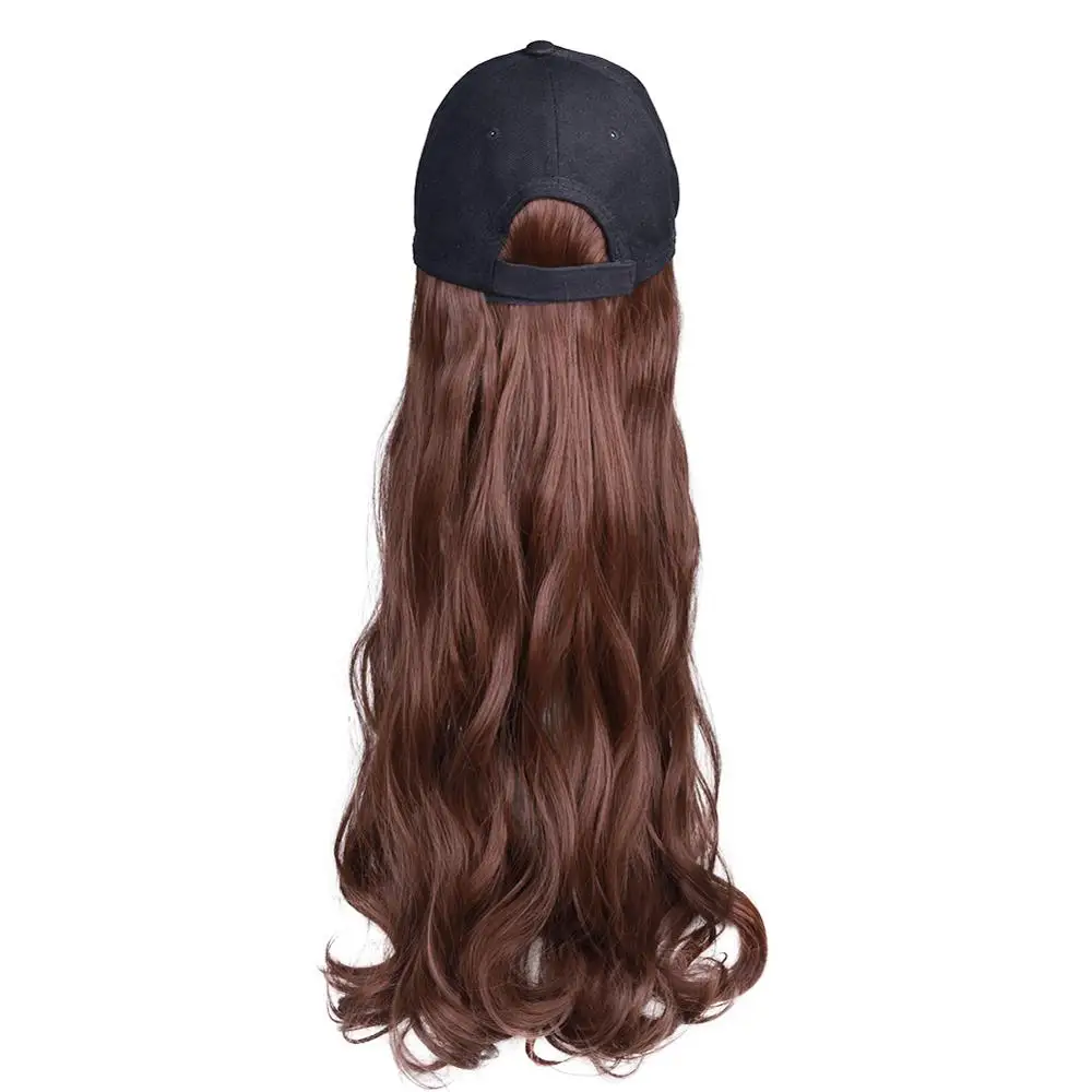 FAVE, бейсбольная шляпа, парик из синтетических волос, регулируемый размер, коричневый цвет, длинные волнистые волосы для наращивания с черной шляпой для черно-белых женщин