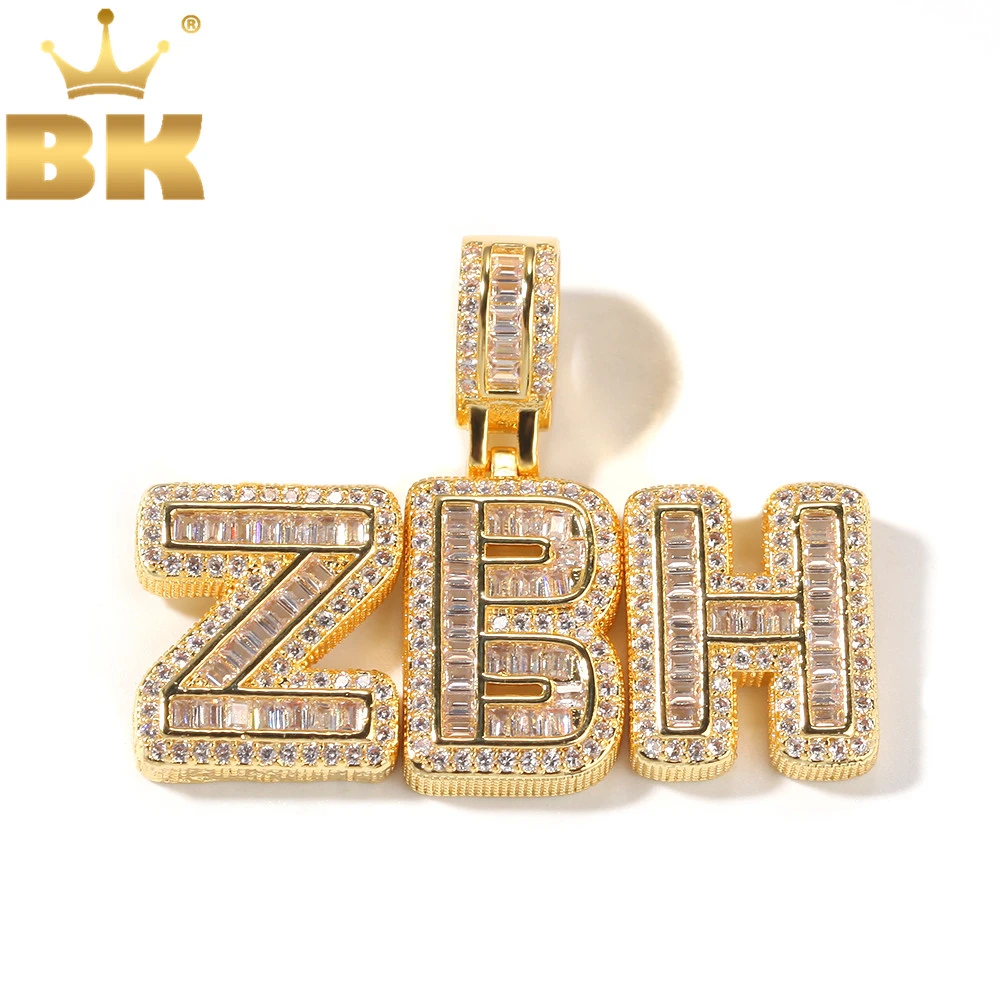 THE BLING KING Iced Cubic Zircon Small Baguettecz Initial Letters Pendant Necklace Words With 4mm CZ Tennis Chain Jewelry мини книжки english учим слова из 5 букв english words 5 letters