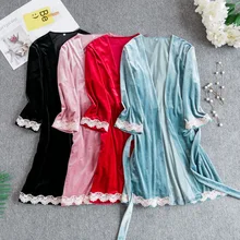 Пикантные Для женщин велюр пижамный комплект леди брюки для девочек, одежда для сна, домашняя одежда из 2 предметов, одежда для сна, кимоно, банный халат, ночная рубашка