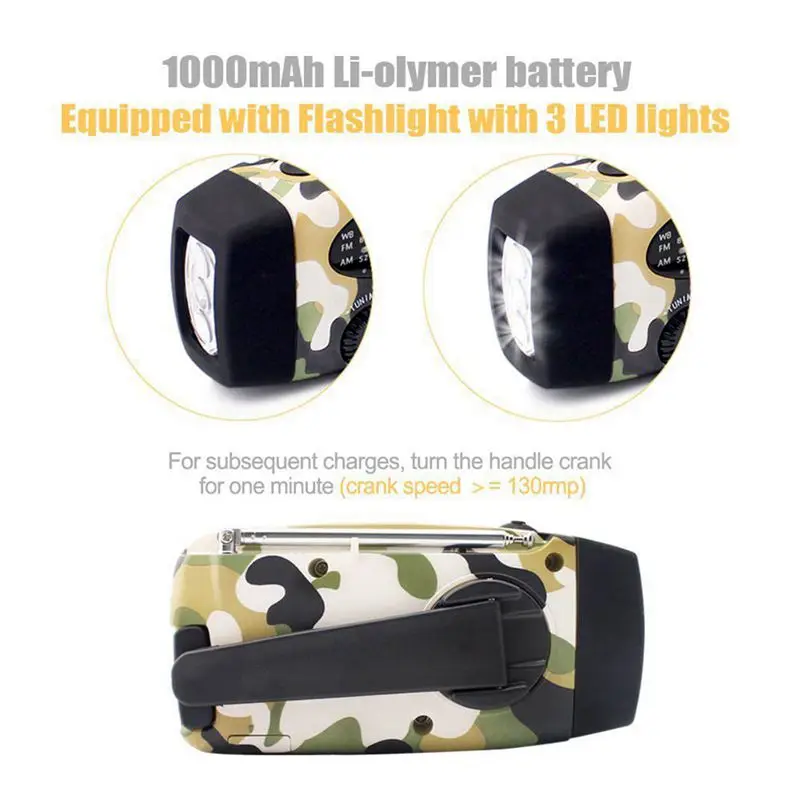 Emergency Radio,Dynamo Survival Solar Hand Crank Self Powered AM/FM/NOAA Weather Radio with LED Flashlight 1000mAh Power Bank fo