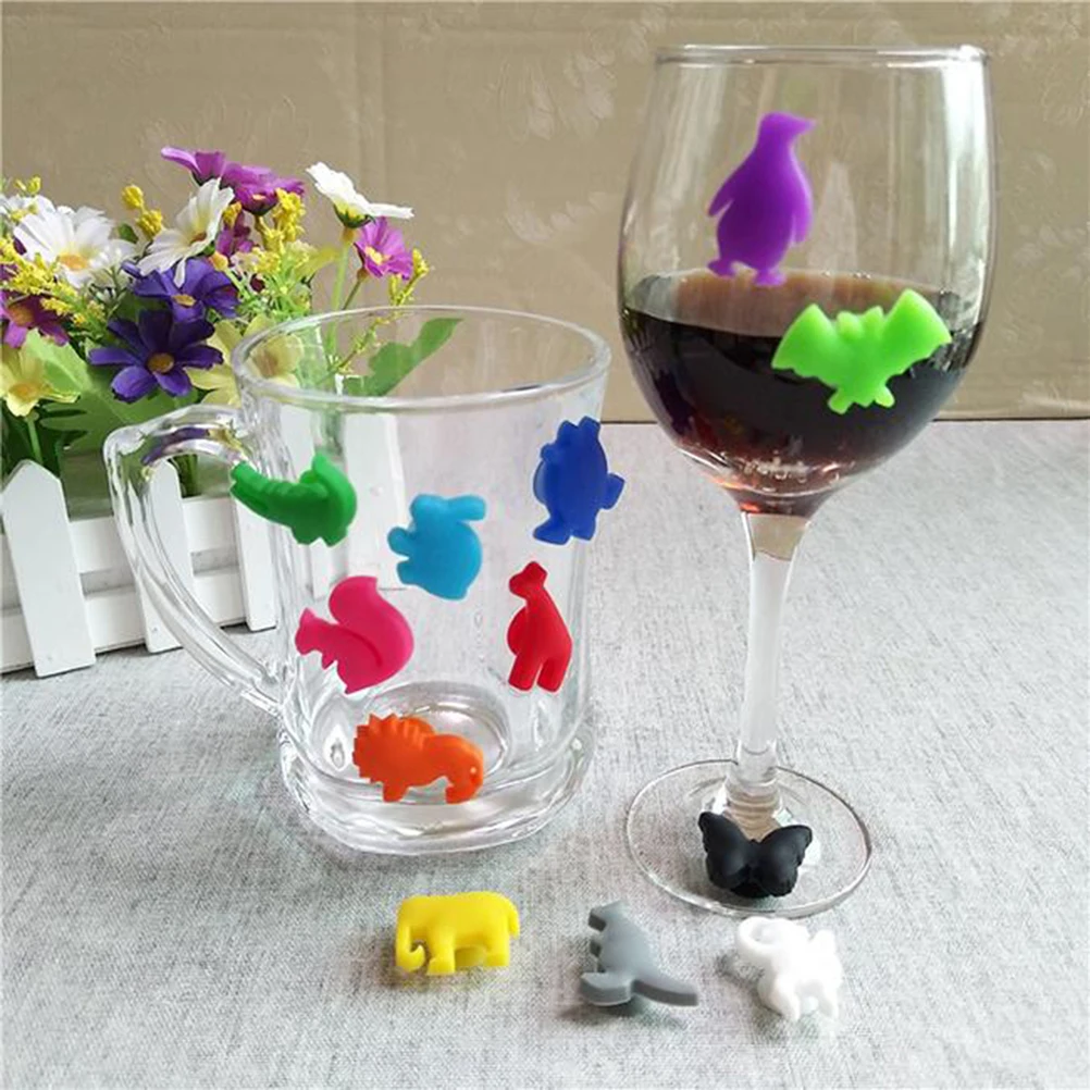 24pcs Silicone Markers Reusable Sea Animals and Land Animals Drink Charms Wine Identifier for Cocktails Drinking Cup Sign A50