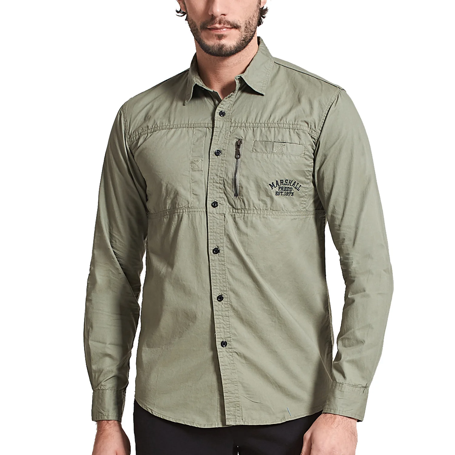 Will Code мужская одежда с длинным рукавом, рубашка на молнии с отворотом, хлопковая рубашка в стиле милитари, рубашка для отдыха, 117