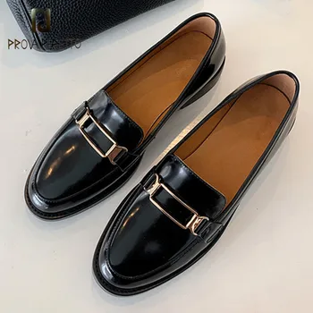 

Prova Perfetto Madam Metal Decoration Shallow Shoes Clogs Flat White Zapatillas Mujer Shoes Leisure Retro Woman Shoes 2020