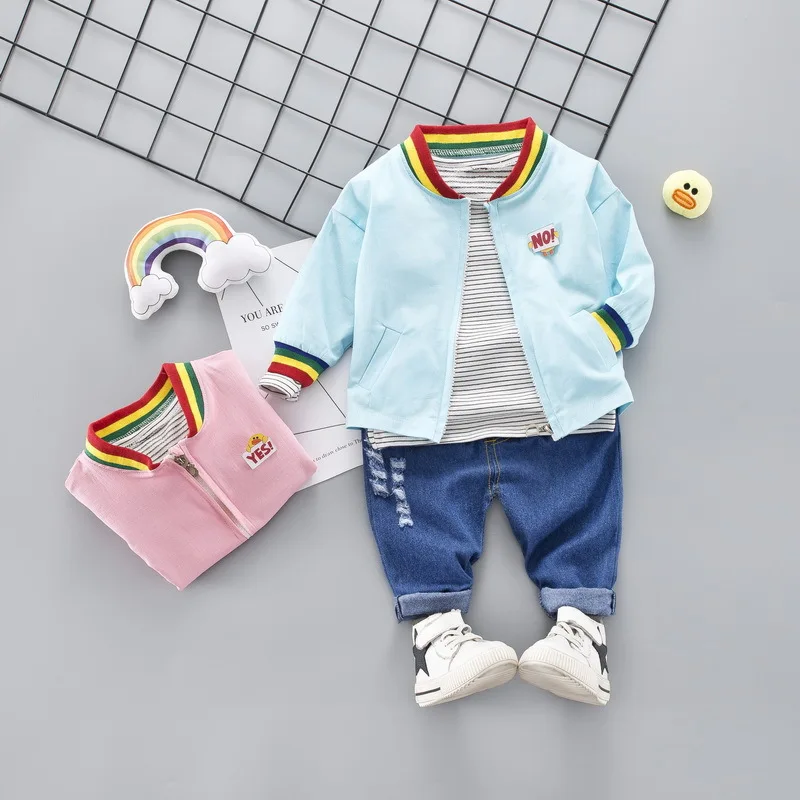 

Children New Style 2019 Baby Korean-style Casual Hoodie Suit Baseball Cardigan Model Three-piece Set
