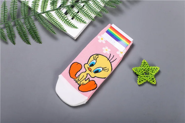 Носки с принтом с птицами из мультфильмов; милые женские хлопковые носки с леопардовым принтом Гарфилда; повседневные удобные спортивные осенние модные корейские носки