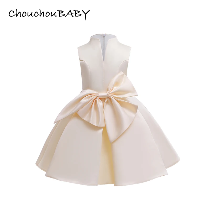 

ChouchouBaby Bow Tie Tutu V-neck Evening Wedding Gown Princess Costume Solid Color Children Clothing 3 to 8 Years