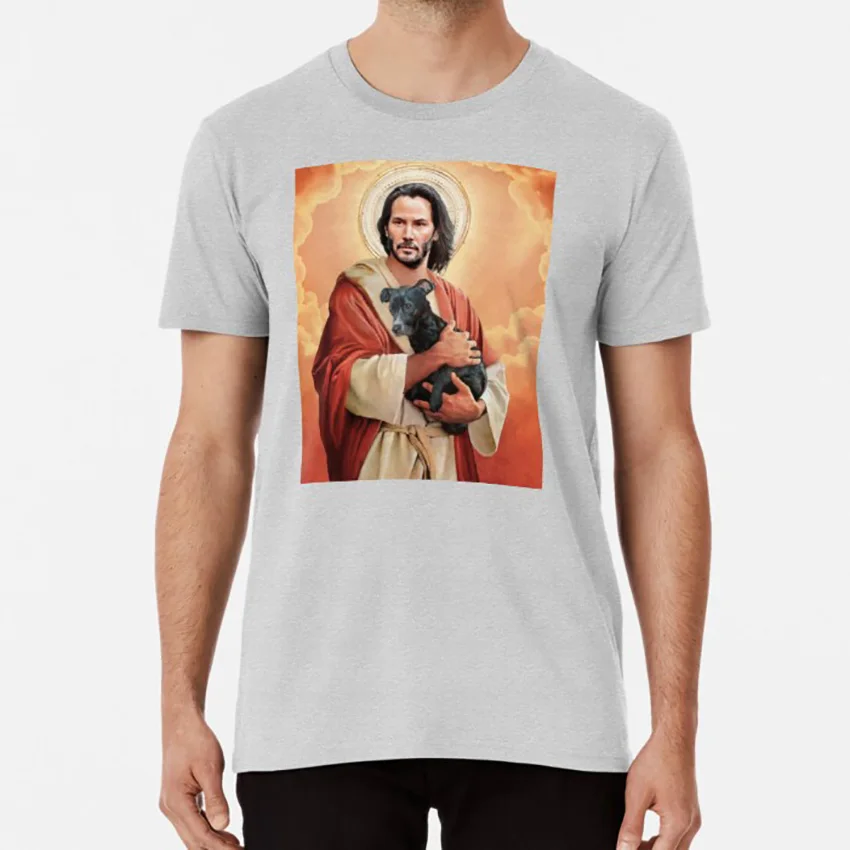 Серый Keanu Reeves, держащая щенка, футболка keanu reeves, собака keanu reeves, Иисуса, Иисуса, плакат с изображением Иисуса, произведение искусства - Цвет: Серый