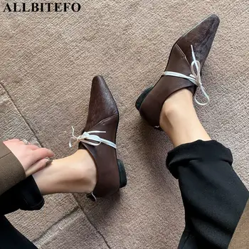 

ALLBITEFO genuine leather+Horse hair low-heeled comfortable women shoes brand high heels party women heels office ladies shoes