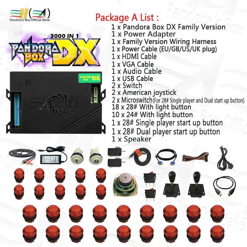 Usb аркада джойстик кнопки спикер diy части машины комплект Pandora коробка DX 3000 в 1