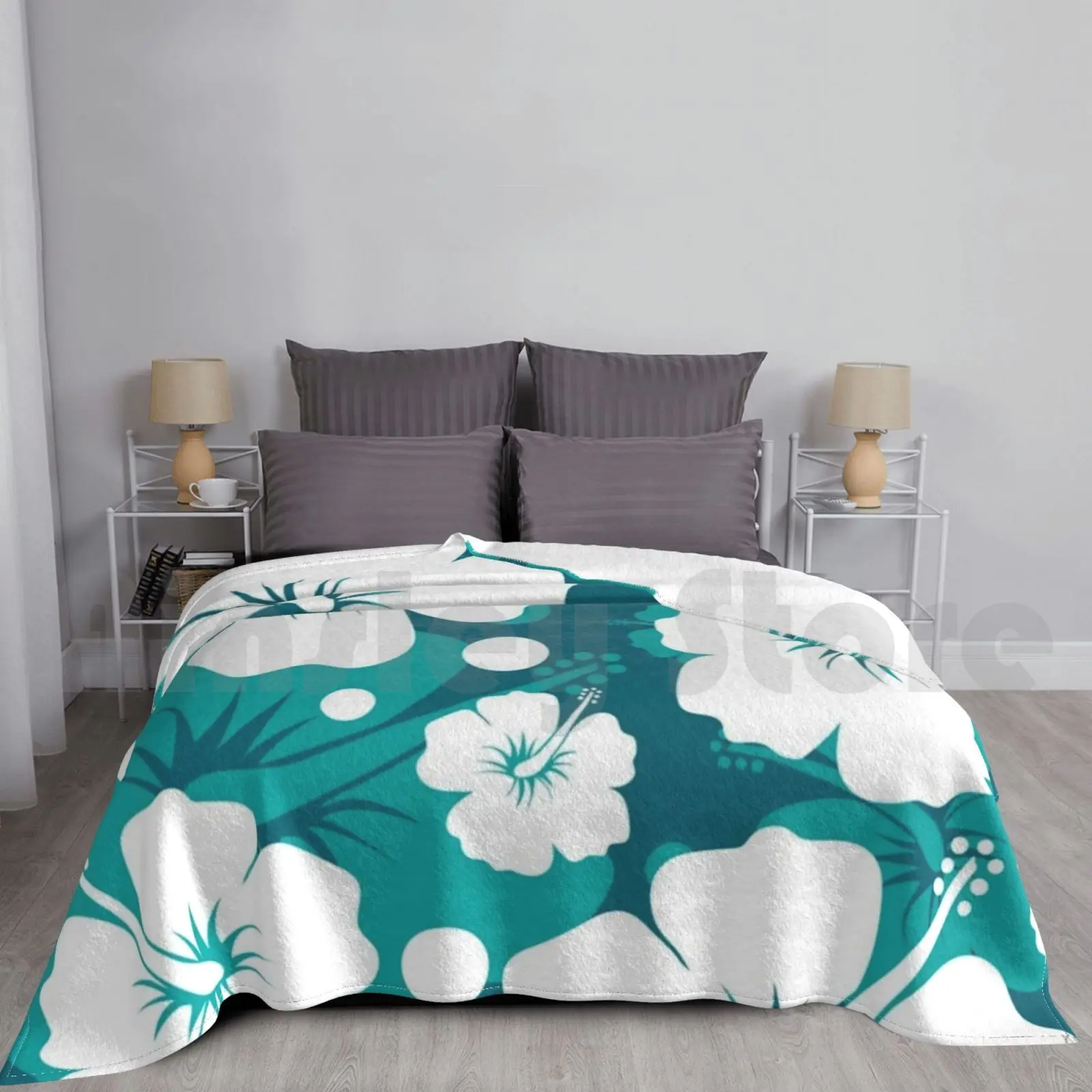 

Hawaiian Aqua Hibiscus Floral Blanket Super Soft Warm Light Thin Aqua Green Hibiscus Print Hibiscus Pattern Hibiscus