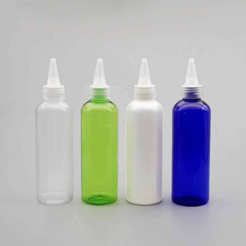 

200ml Empty Clear Pearl Green Plastic Refillable Travel Bottles With Plastic Pointed Mouth Top Cap For Shampoo Shower Gel Toner