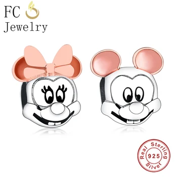 

FC Jewelry Fit Original Pandora Charms Bracelet Pulsera 925 Sterling Silver Rose Gold Mickey Minnie Beads Making Femme Berloque