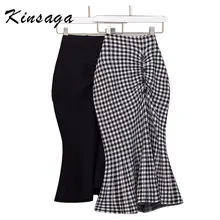 Kinsaga винтажная трикотажная юбка русалки с высокой талией, длинная Трикотажная асимметричная юбка, Толстая теплая Расклешенная юбка с оборками на осень и зиму