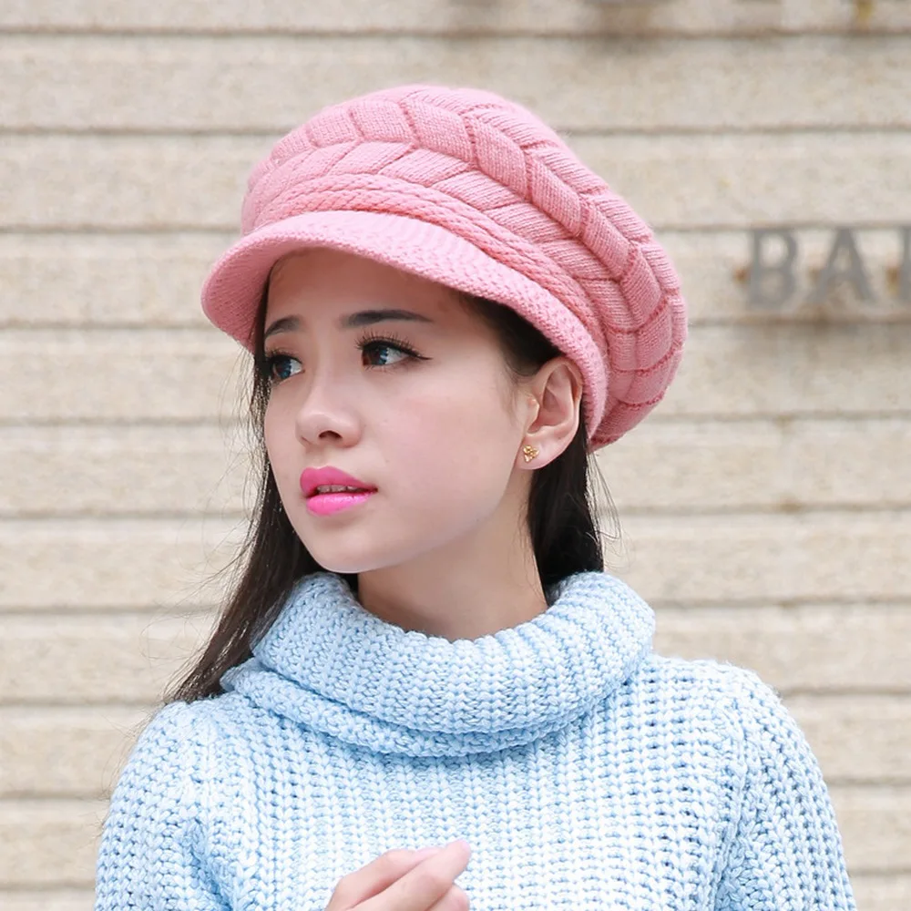 

Female Knitted Cap Winter Hats for Women Woolen Short Brim Soft and Warm Internal Plush Bouncy
