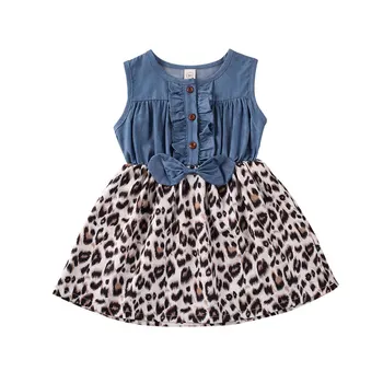 

18M-6Y Toddler Baby Kid Girls Leopard Dress Ruffles Sleeveless Bow Party Dress For Girls Summer Children Costumes