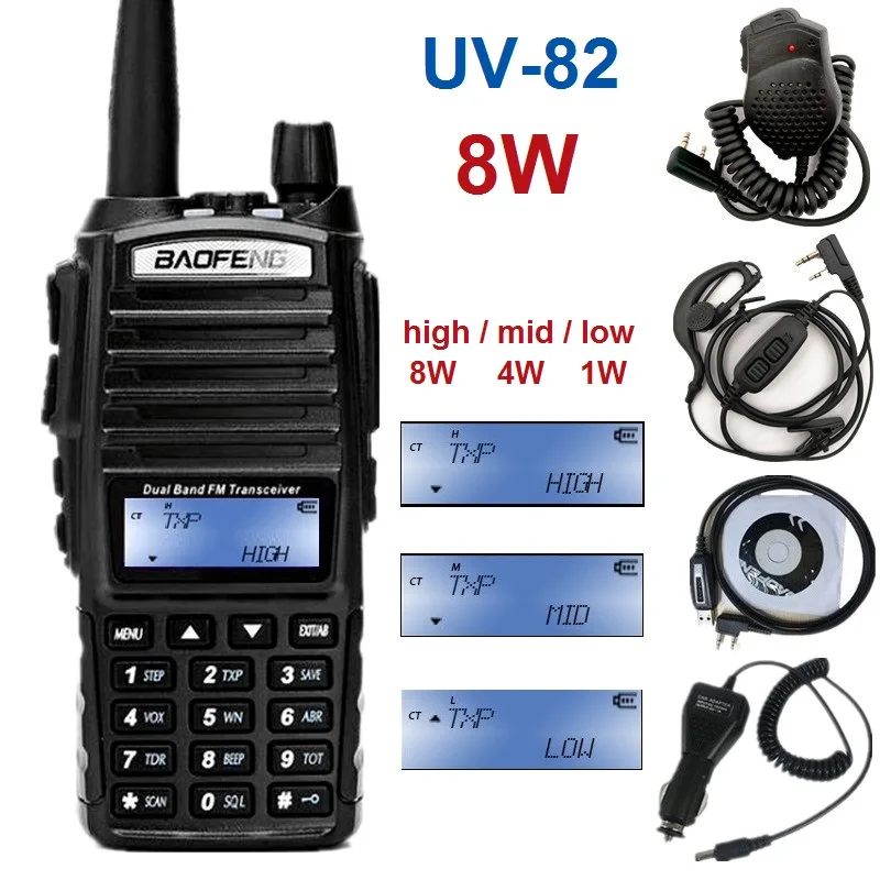 Портативная рация BAOFENG UV 82 приемопередатчик 8 Вт двойная PTT радиостанция VHF UHF
