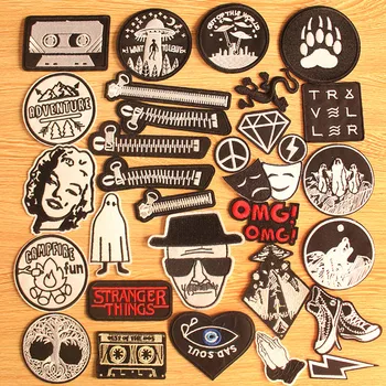 

Black And White Patch Zipper Diamond Cloth Stripe Iron on Patches For Clothing Embroidered Patches On Jacket Garment Accessories