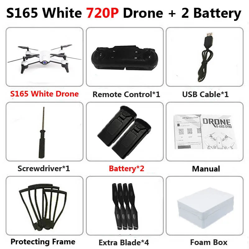 Профессиональный складной Дрон S165 с двойной камерой 4K HD WiFi FPV широкоугольный оптический поток RC Квадрокоптер Вертолет игрушки VS SG106 - Цвет: White 720P 2B Foam