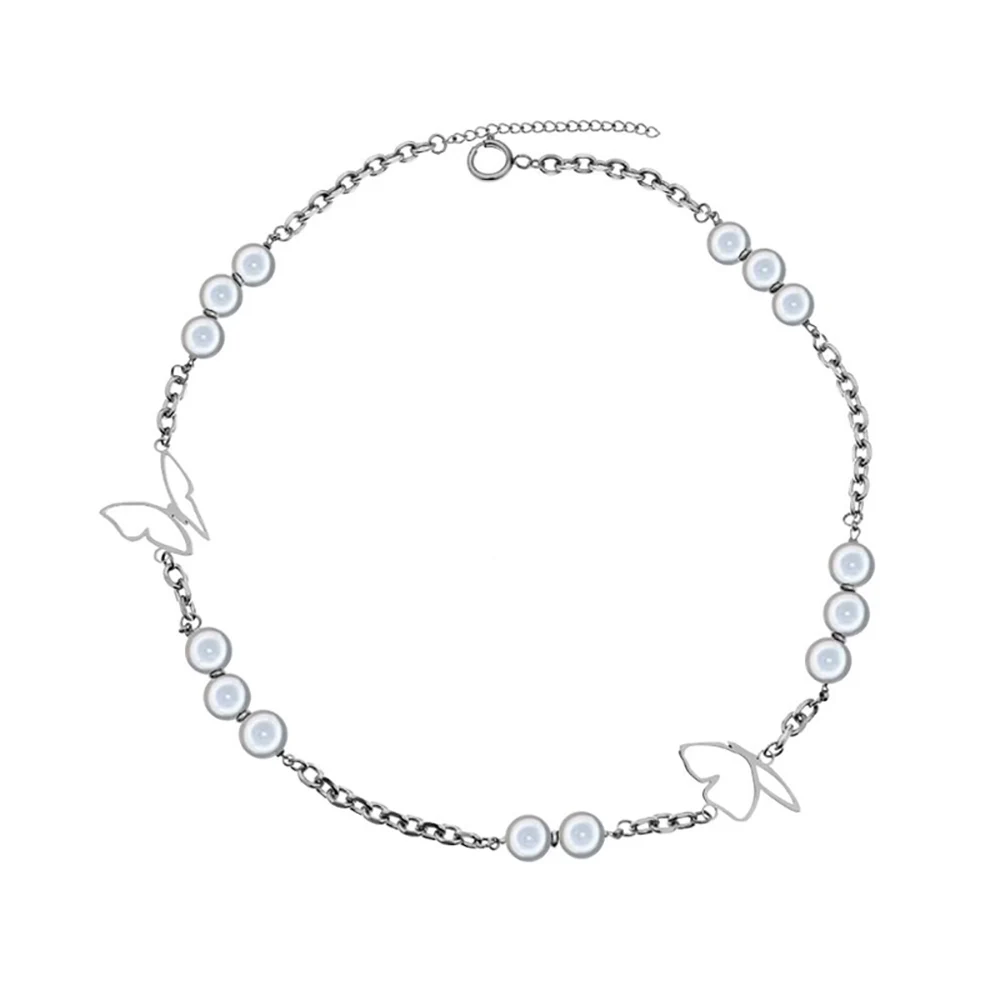 Ожерелье из нержавеющей стали в стиле хип-хоп со светоотражающим жемчугом и