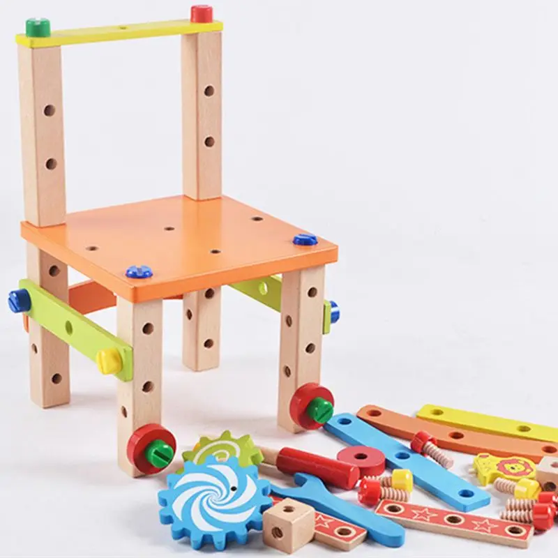 Kids Puzzle Assembled Wooden Blocks Multi-functional Disassembly Tool Toy