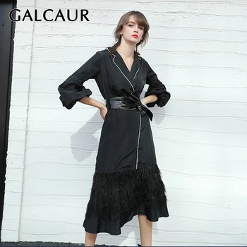 

GALCAUR Pacthwork Tassel Women Coat Lapel Collar Puff Sleeve High Waist Lace Up Hit Color Female Jacket Fashion Clothes 2020 New