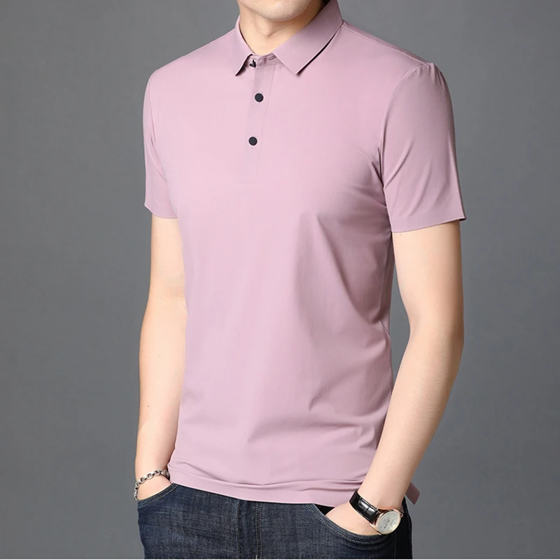 

Men's Business Shirt Summer Men's Seamless Laminating Trend Solid Color Lapel High Elasticity shirt Plus Size M-4XL MCS106