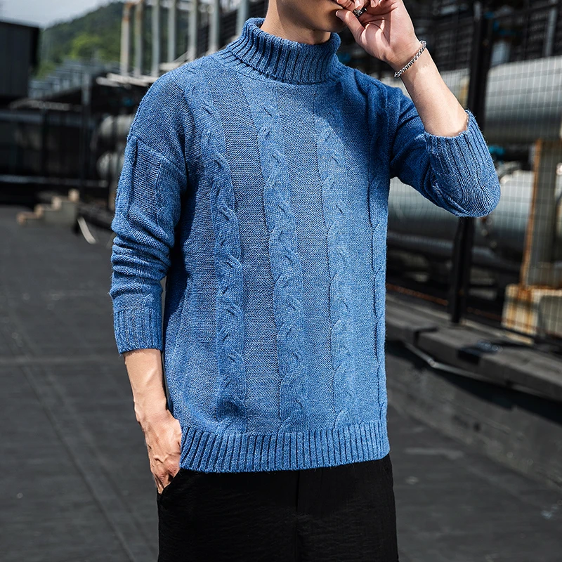 New Arrival Men'sCasual Elastic Turtleneck Thick Warm Pure Color Fashion Brand Male Comfortable Knitting pullovers Size M-3xl