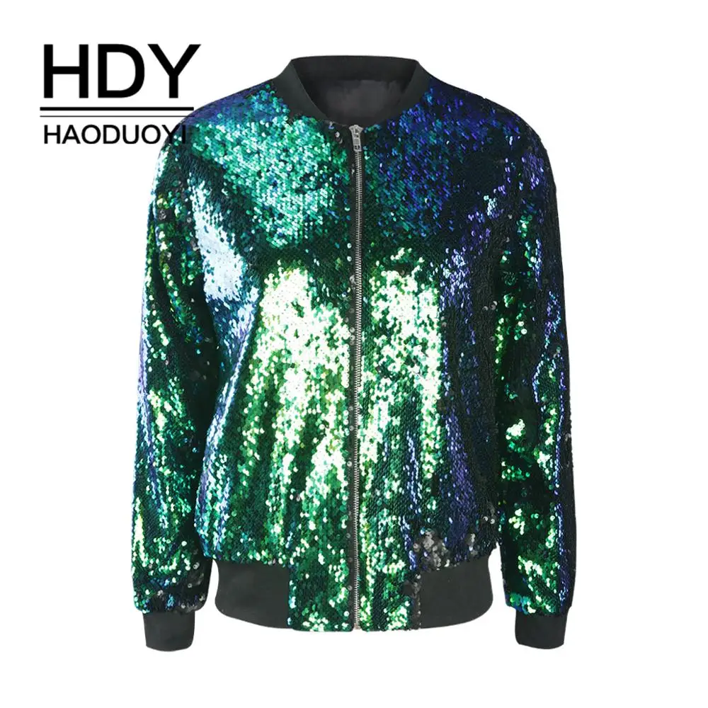 Casual Sequins Zipper O Neck Outerwear