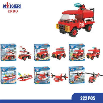 

ERBO 222Pcs Fire Fighting Trucks Car Helicopter Boat Building Blocks City Building Bricks DIY Model Car Children Educational Toy