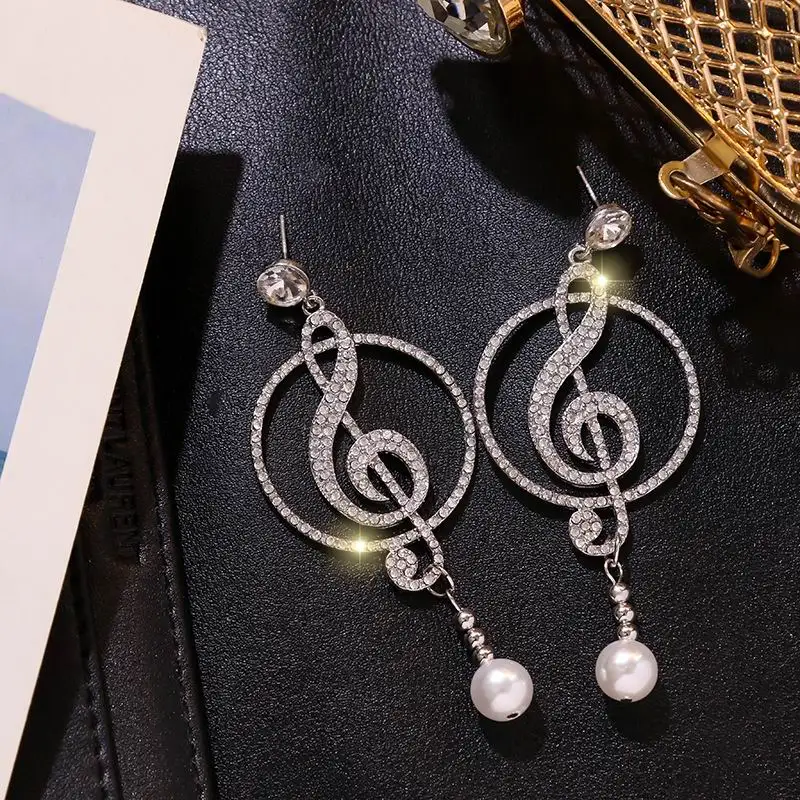

Big Rhinestone Circle Drop Earrings For Women 2020 New Musical Note Design Statement Party Earrings Jewelry Wholesale