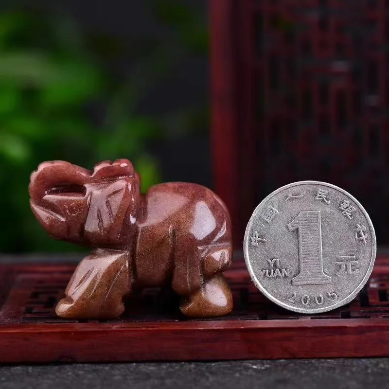 

1Pc Elephant Figurines Craft Carved Natural Stone Strawberry stone Elephant Mini Animals Statue for Home Decor Chakra Healing