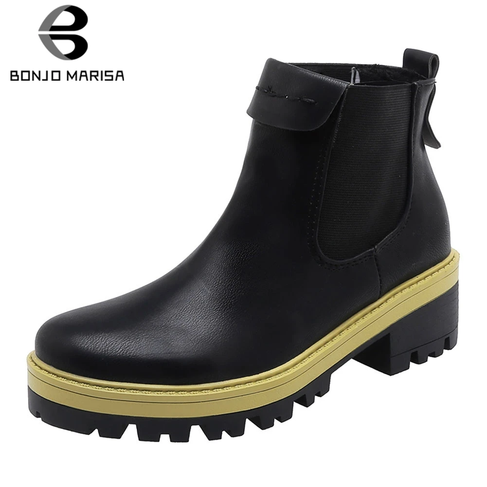 

BONJOMARISA Big Size 33-43 Cool mixed-color Booties Ladies Ankle Platform Boots Women 2019 non-slip Med Heels Shoes Woman